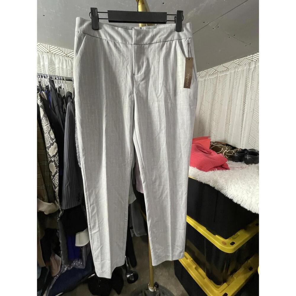 NWT Crosby. Gray Pinstripe Mid Rise Straight-fit Dress Pants Size 4 Career